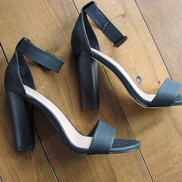 Mix No. 6 Shoes - Mix 6 Black Faux Snake High Heel Ankle Strap Shoes